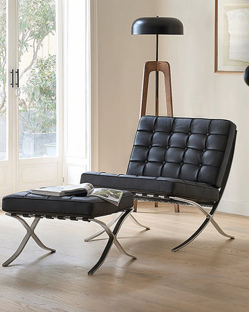 Barcelona Chair And Stool, Real Leather