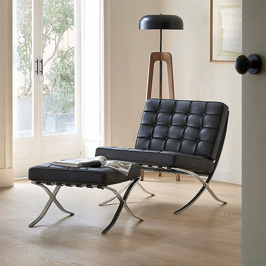 Barcelona Chair And Stool, Real Leather - accent chair UK