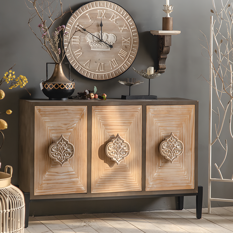 Hades Mid Century Style Sideboard, Wood detail view for modern sideboard cabinet