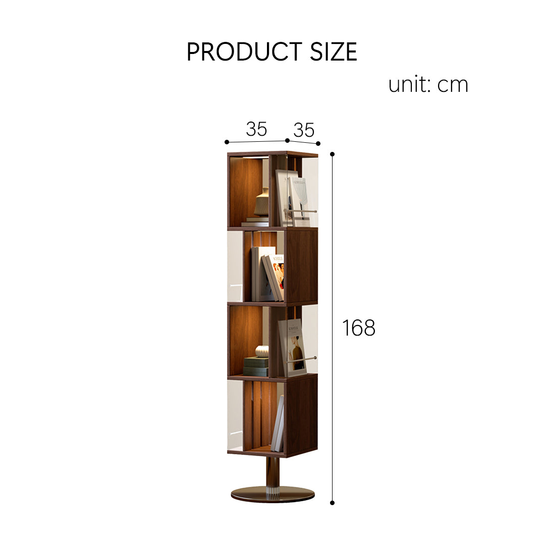 Anastasov Rotating Bookshelf, Corner Bookshelf, Solid Wood, With Light