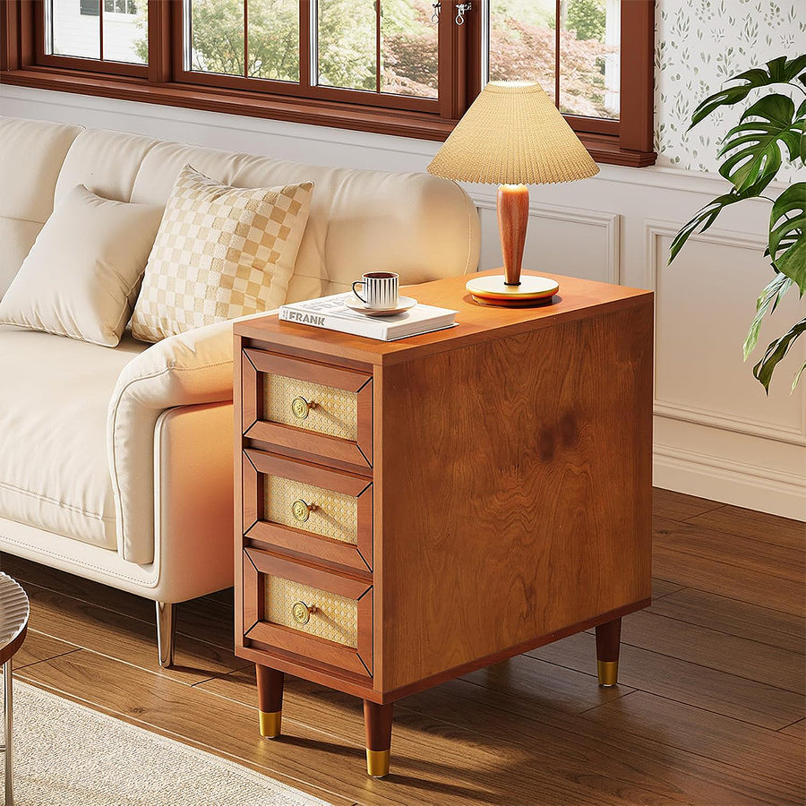 Oliver Rattan Side Table,Bedside Table, Solid Wood - oliver rattan bedside table UK