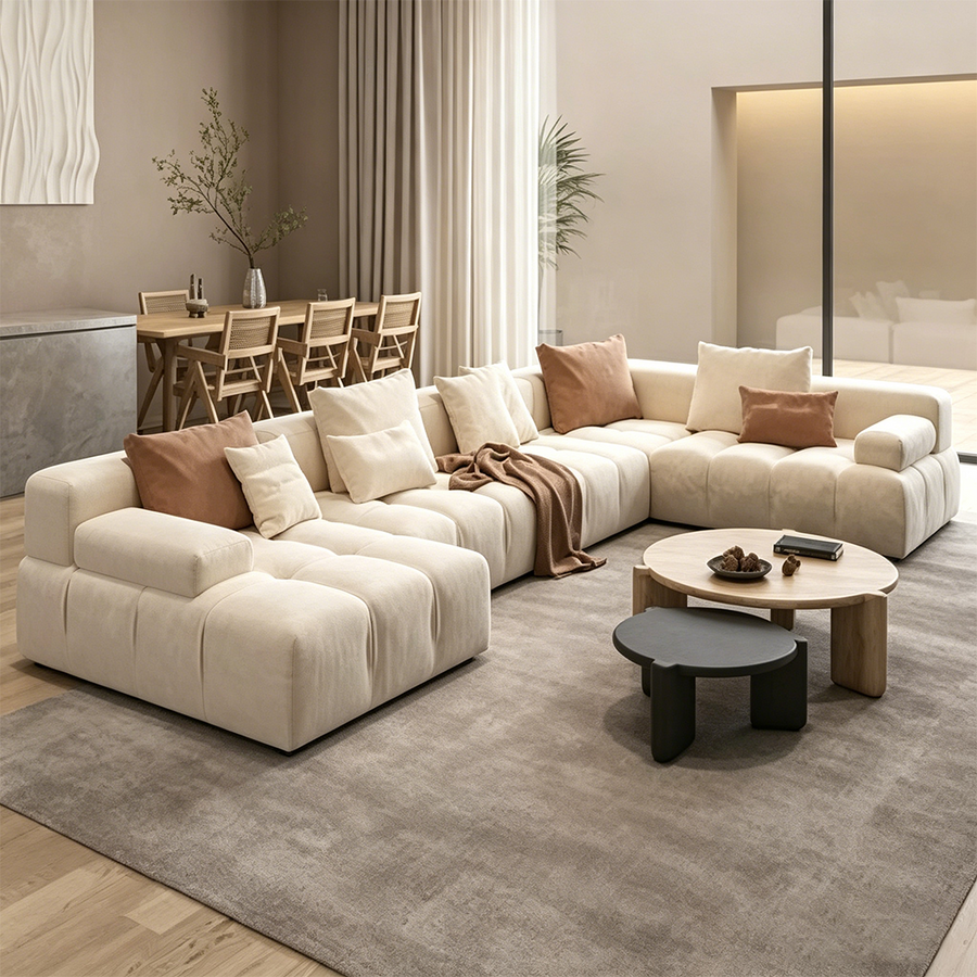 Moira Three Seater Corner Sofa lifestyle view with 3 seater corner sofa