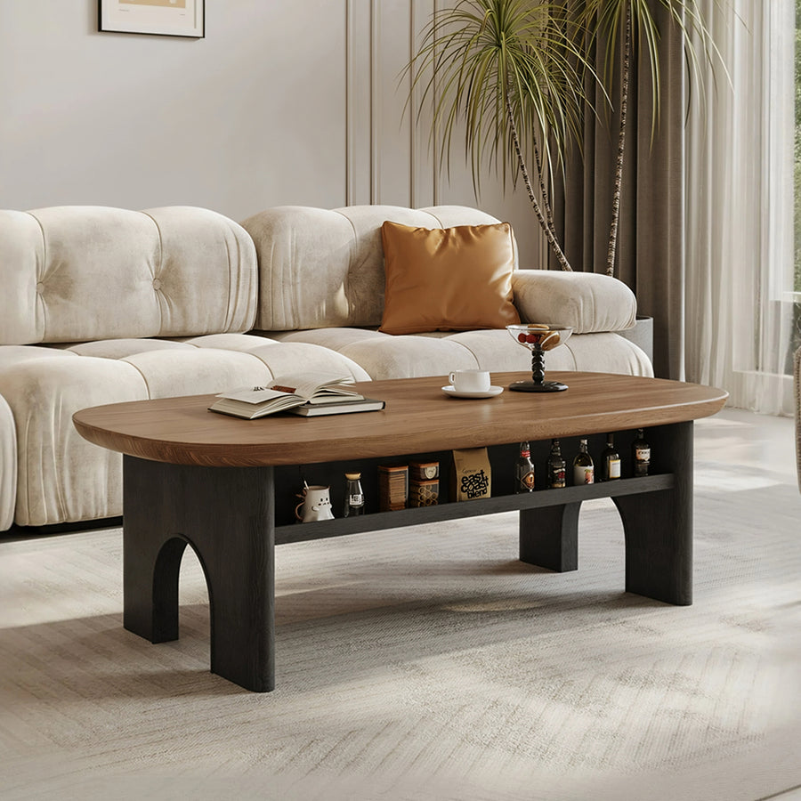 Knight Coffee Table With Storage, Wood, Oval - wooden oval coffee table UK