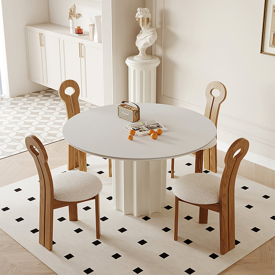 Heman Round Dining Table, White & Cream