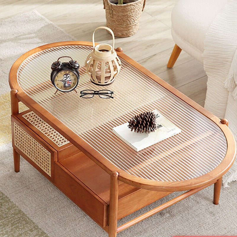 Alethea Wooden Rattan Coffee Table, Glass & Wood - Rit Concept