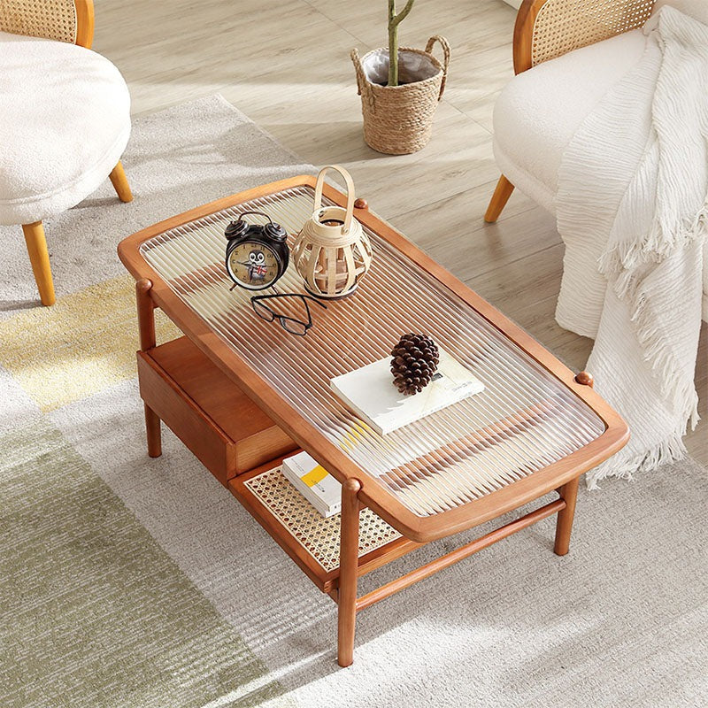 Alethea Wooden Rattan Coffee Table, Glass & Wood - Rit Concept
