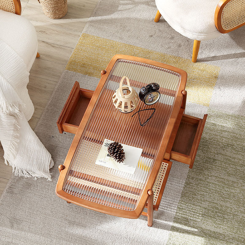 Alethea Wooden Rattan Coffee Table, Glass & Wood - Rit Concept