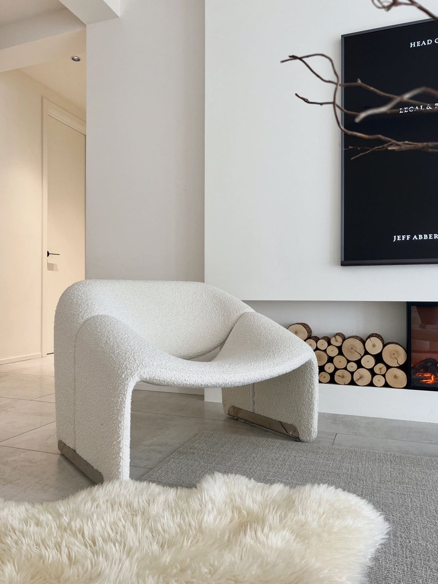 Onda Armchair, White Boucle detail view for for living room