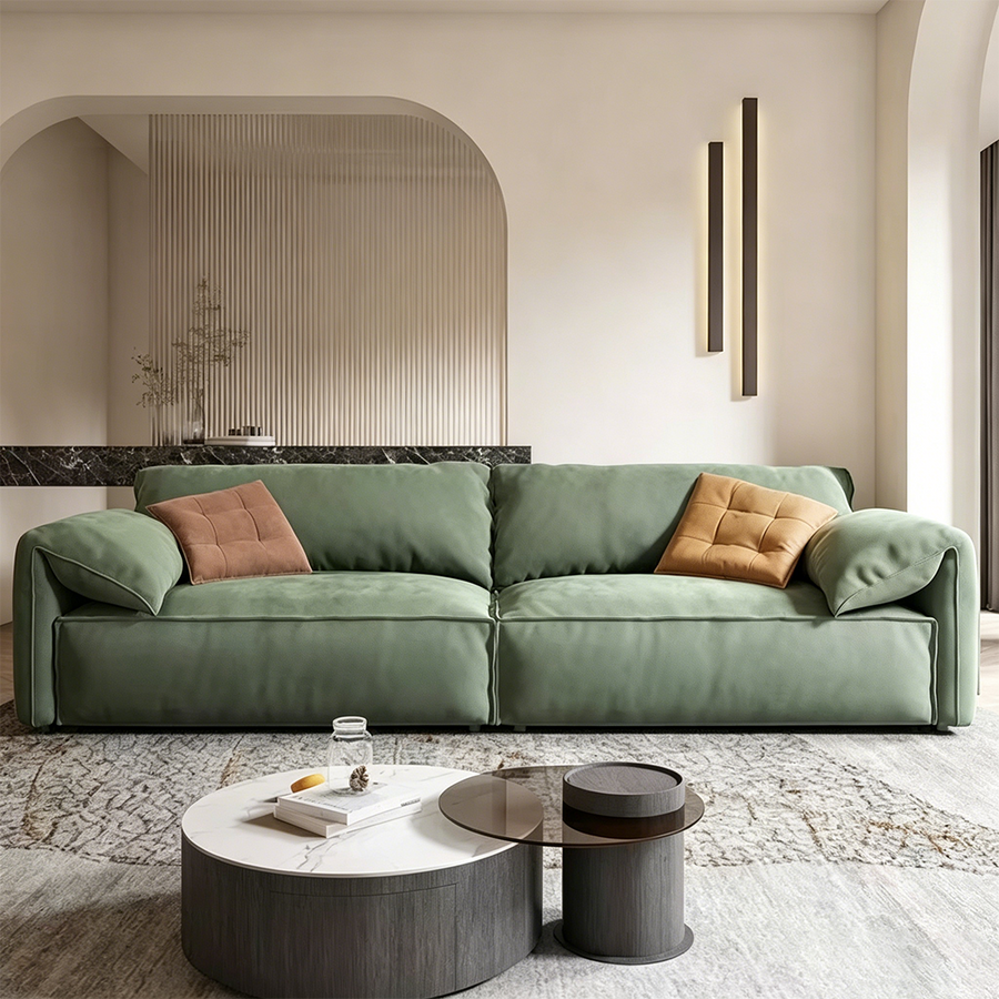 Simon S20 Two Seater Sofa, Velvet upholstery and cushion detail