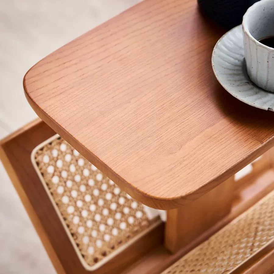 Lucas Side Table With Magazine Rack, Solid Wood & Rattan