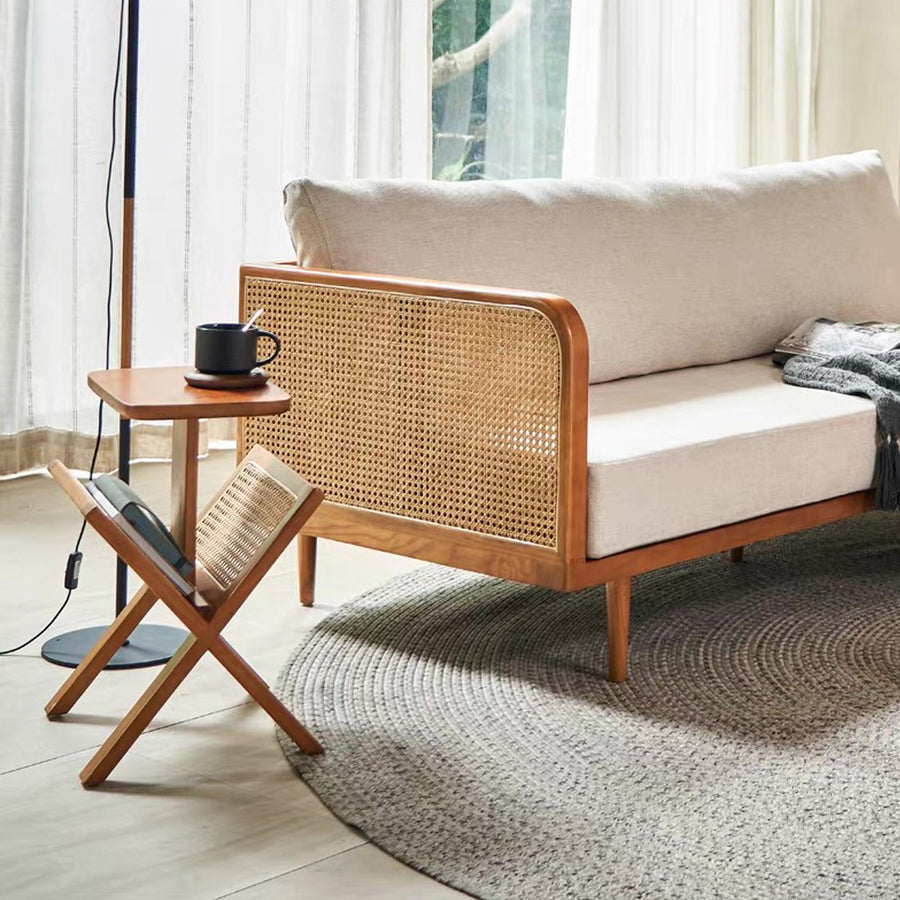 Lucas Side Table With Magazine Rack, Solid Wood & Rattan