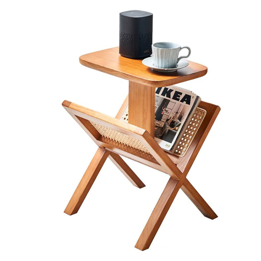 Lucas Side Table With Magazine Rack, Solid Wood & Rattan