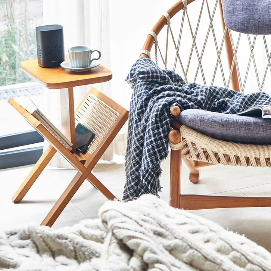 Lucas Side Table With Magazine Rack, Solid Wood & Rattan