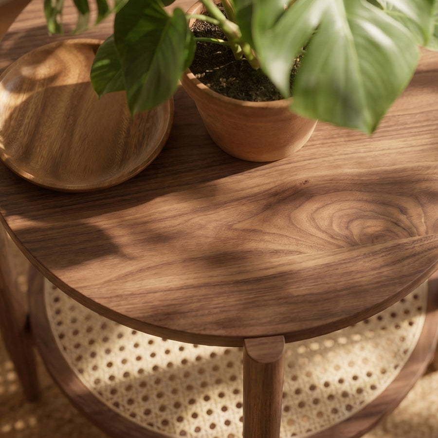 Fadli Round Side Table, Rattan