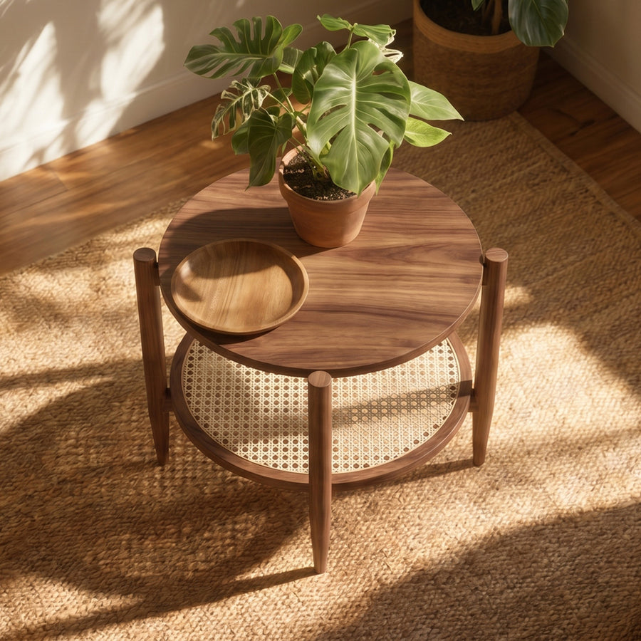 Fadli Round Side Table, Rattan