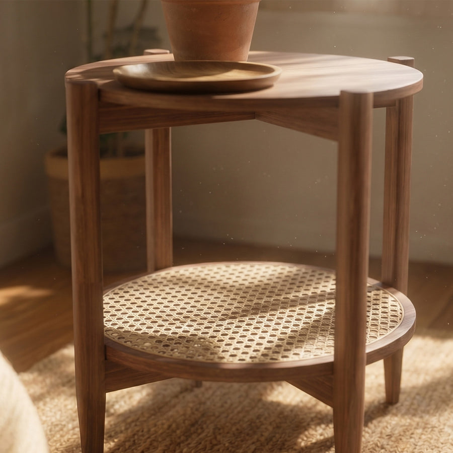 Fadli Round Side Table, Rattan
