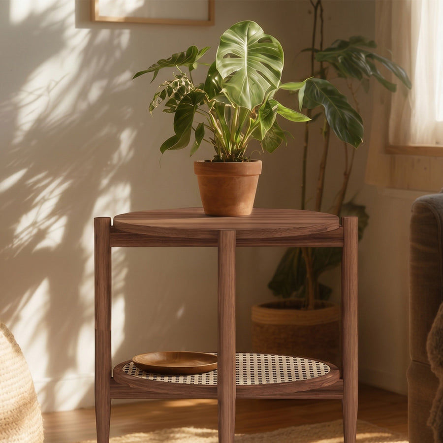 Fadli Round Side Table, Rattan