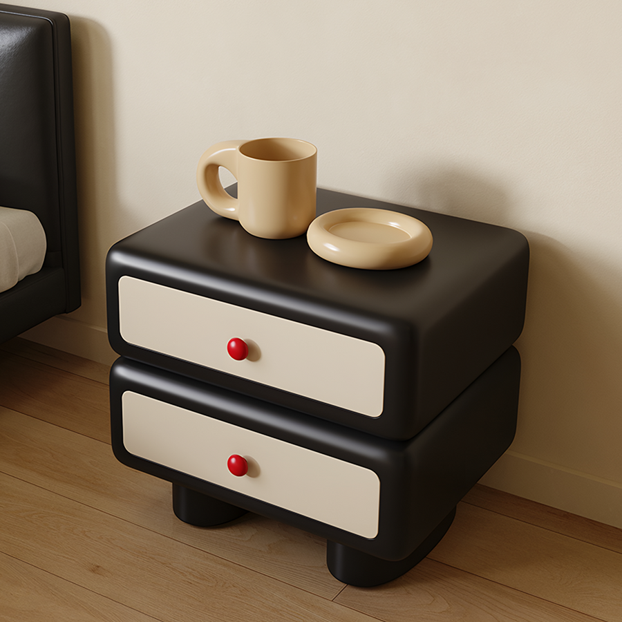 Alicia Wood Bedside Table, Cream detail view for bedroom side table