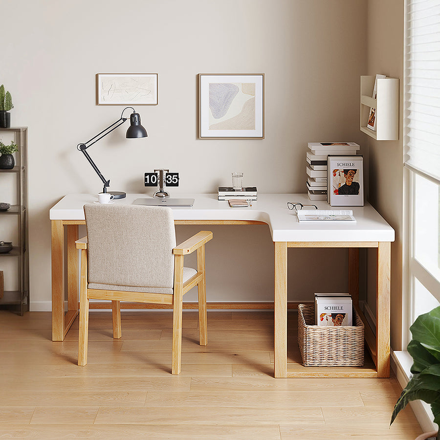 Amari L Shape Office Desk With Chest of Drawers, More Colors - l shape office oak office desk