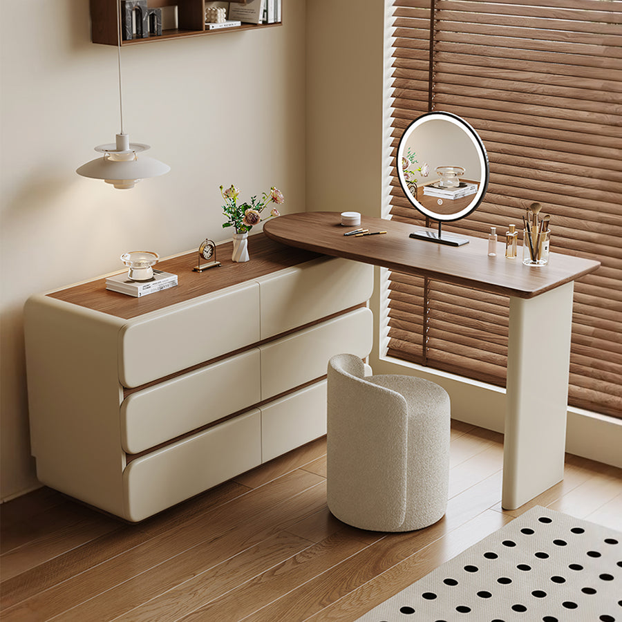 Lewis Dressing Table With Chest Of Drawers & Round Mirror, Solid Wood cabinet and shelf detail