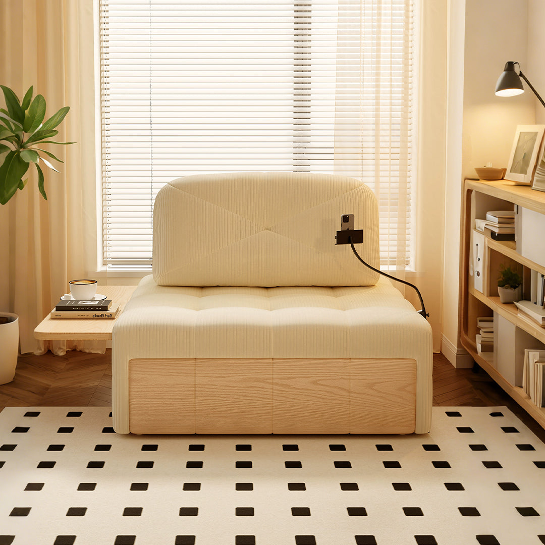 Makhmud Single Seater Sofa Bed With Foldable Side Table & Phone Holder, Corduroy