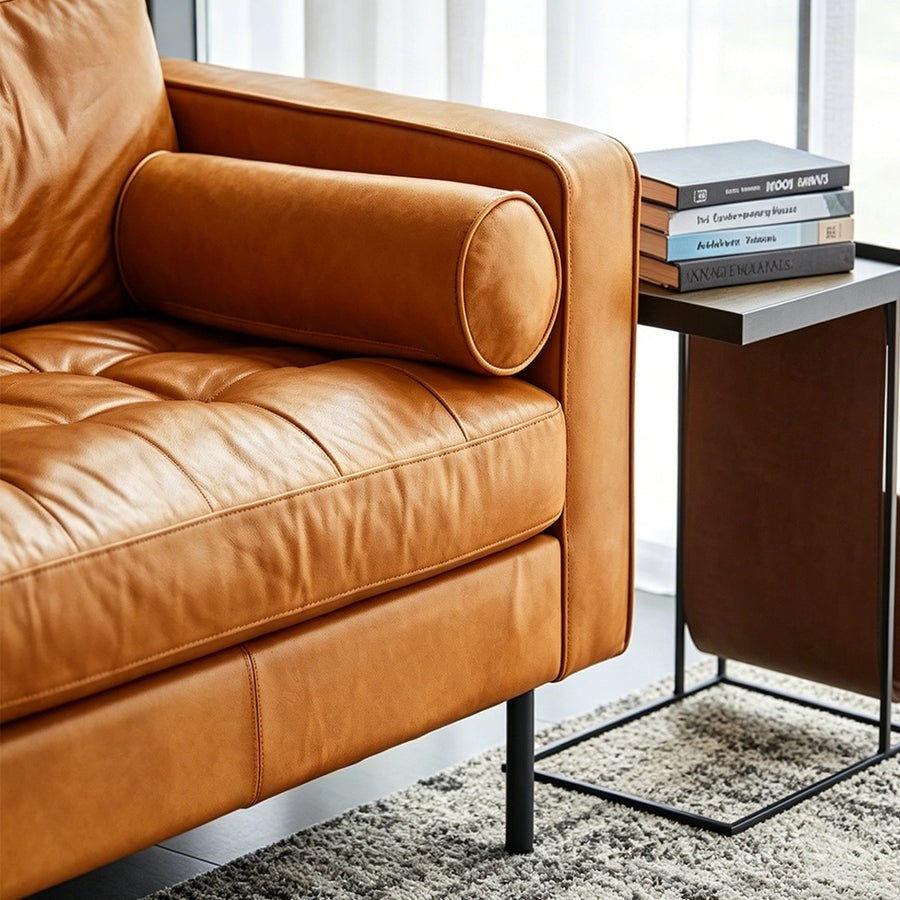Fuller Brown Two Seater, Three Seater Sofa, Real Leather upholstery and cushion detail