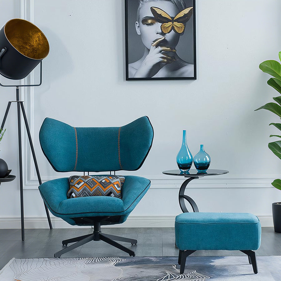 Gallo Swivel Lounge Chair With Footstool, Blue styled for accent chair