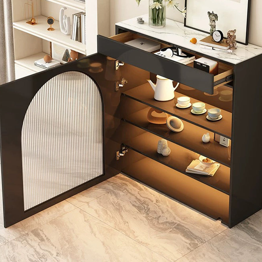 Amanda Slim Sideboard With Glass Door, Black
