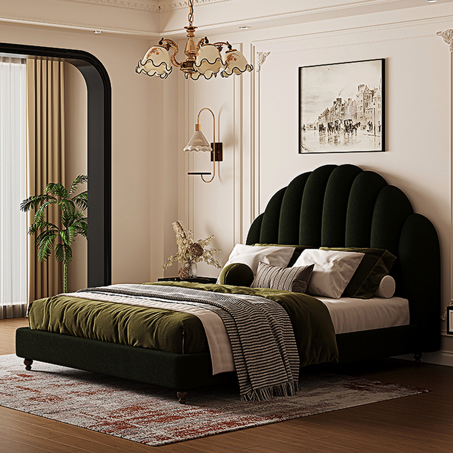 Persephone Shell Double Bed, King Size, Super King Size, Flannelette styled for modern bed frame with storage