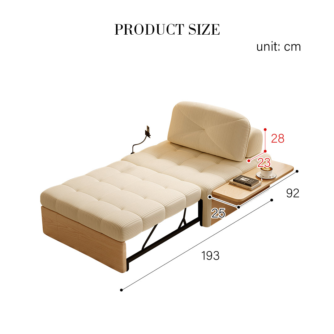 Makhmud Single Seater Sofa Bed With Foldable Side Table & Phone Holder, Corduroy