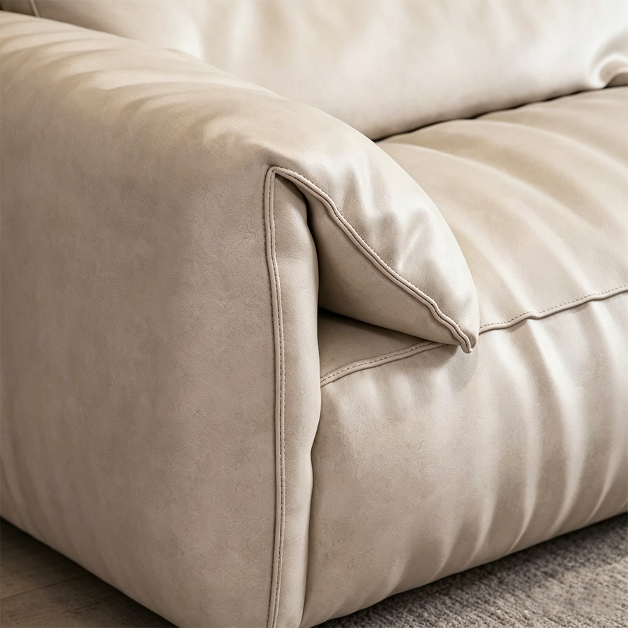 Kirk Two Seater Sofa, Leathaire side view and sofa proportion