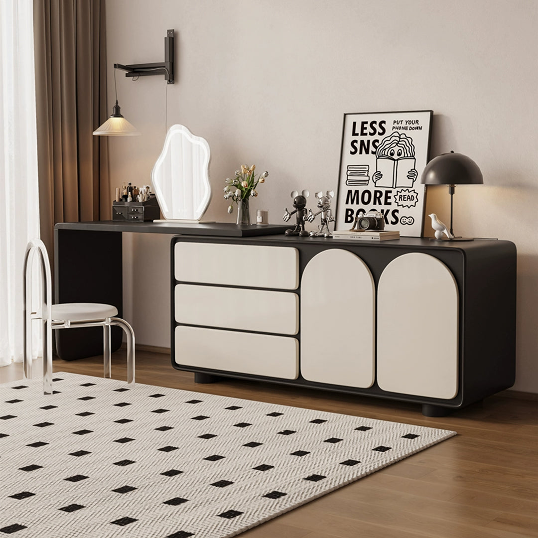 Fannie Dressing Table With Sideboard, Black & Cream-Rit Concept-Rit Concept