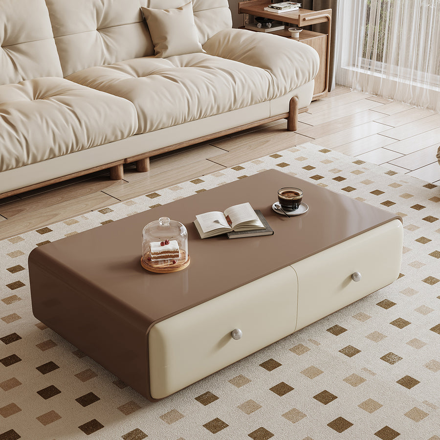 Chavarria Rectangle Coffee Table With Storage, Cream & Walnut styled for rectangular coffee table