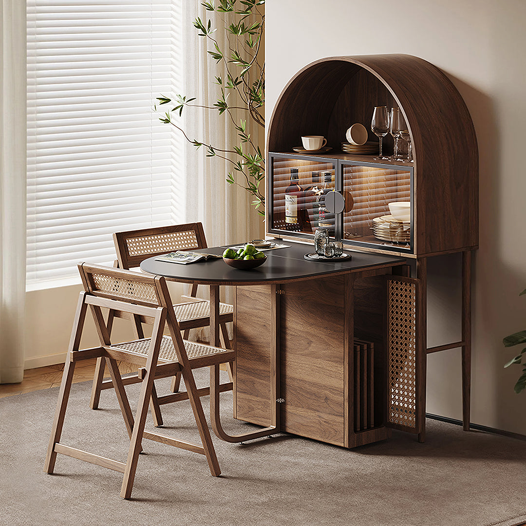 Reddy Fold Away Dining Table With Sideboard, Walnut – Rit Concept