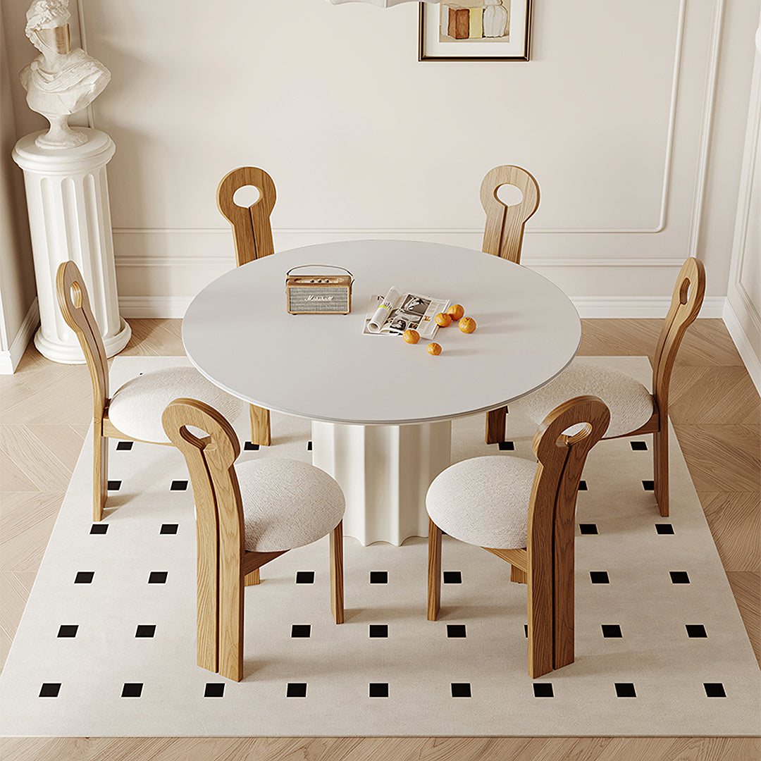 Heman Round Dining Table, White & Cream