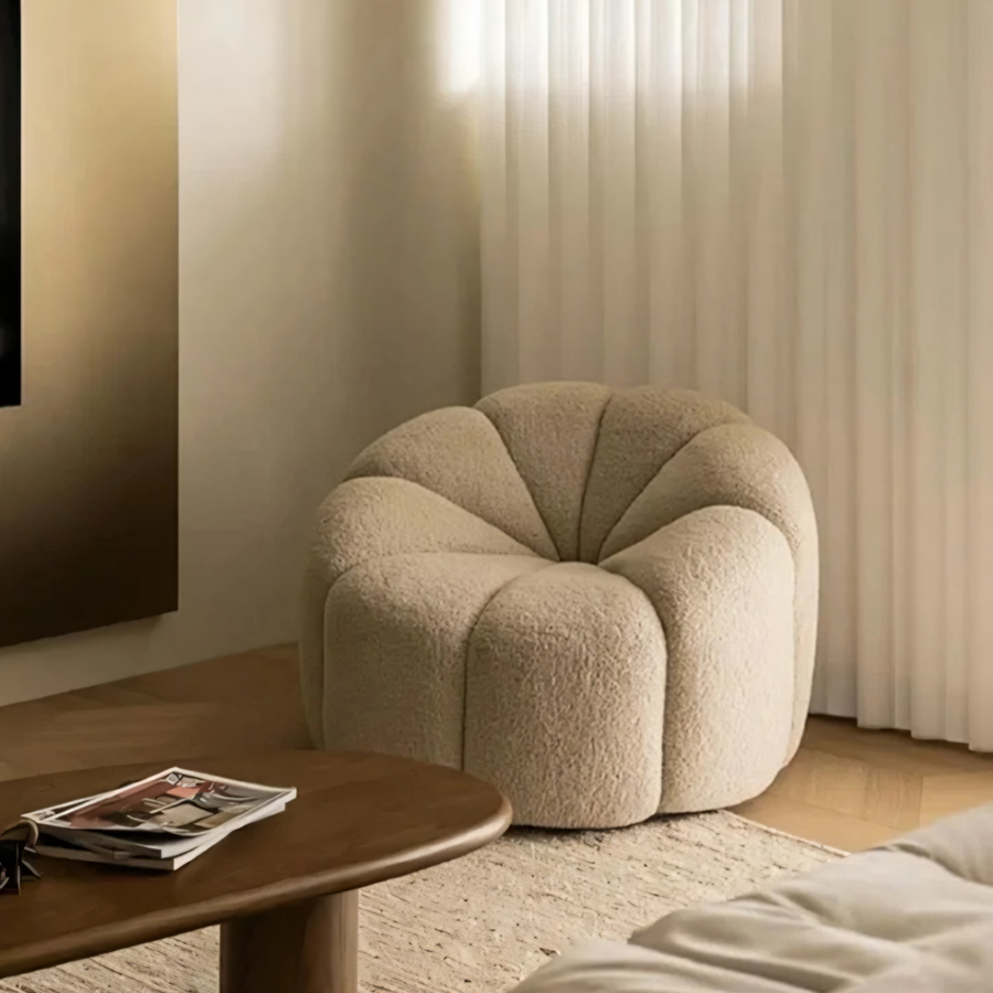 Grace Pumpkin Armchair, White Boucle styled for accent chair