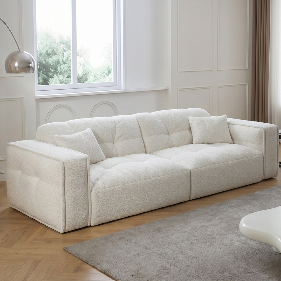 Rita Two Seater, Three Seater, Four Seater Sofa, Boucle front view as a modern two seater sofa