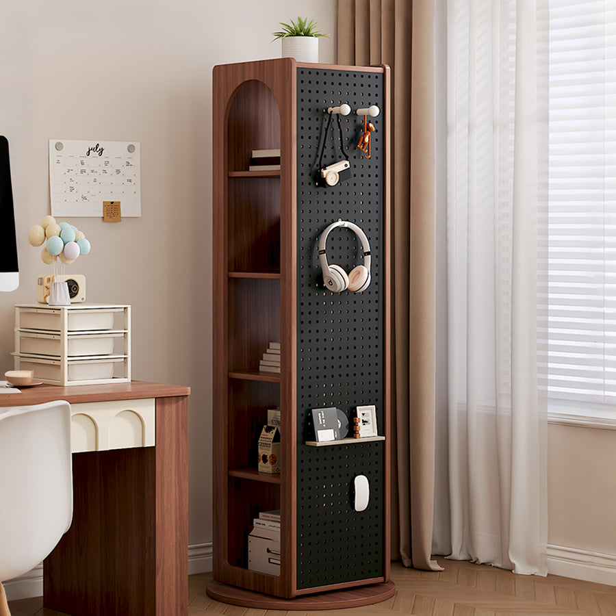 Correa Rotating Bookshelf, Freestanding Shelving Unit With Full Length Mirror styled for tan bookcase