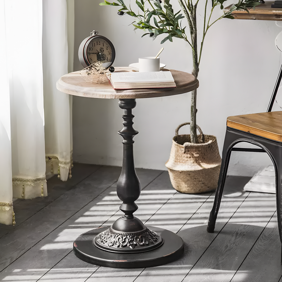 Iphigenia Retro Side Table, Wood Top styled for wooden side table