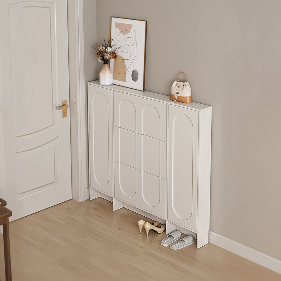 Emilio Slimline Shoe Storage For Hallway, Cream detail view for narrow shoe storage cabinet