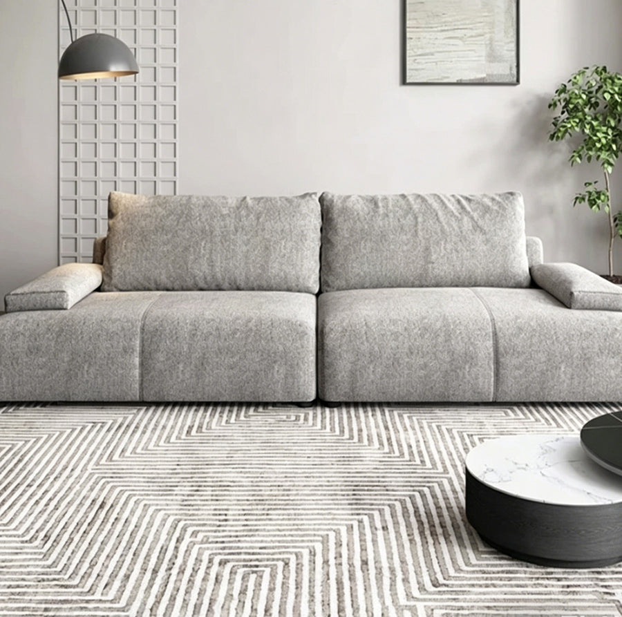 Cleo Two Seater, Three Seater, Four Seater Sofa, Cotton Linen lifestyle view with contemporary two seater sofa