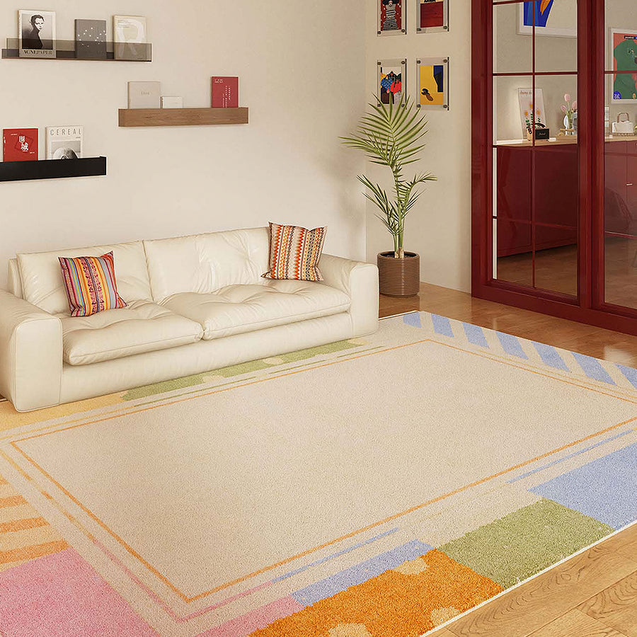 Lacey Grid Patchwork Rug detail view for patterned area rug