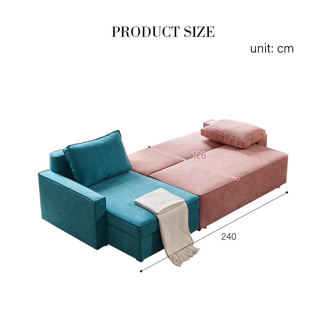Adnan L Shape Three Seater Corner Sofa Bed, With Storage, Blue & Pink