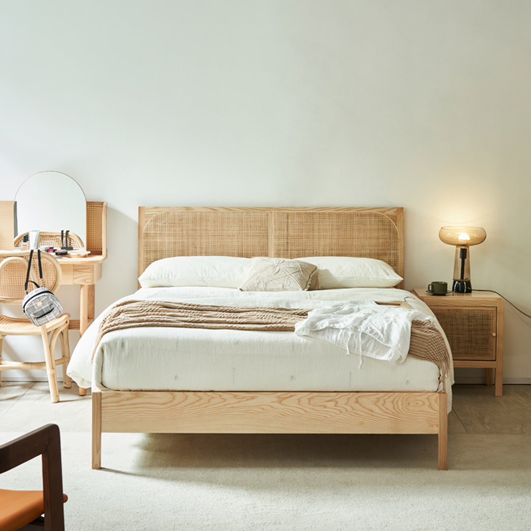 Mason King Size Bed, Superking Size Bed, Rattan & Solid Wood, Oak