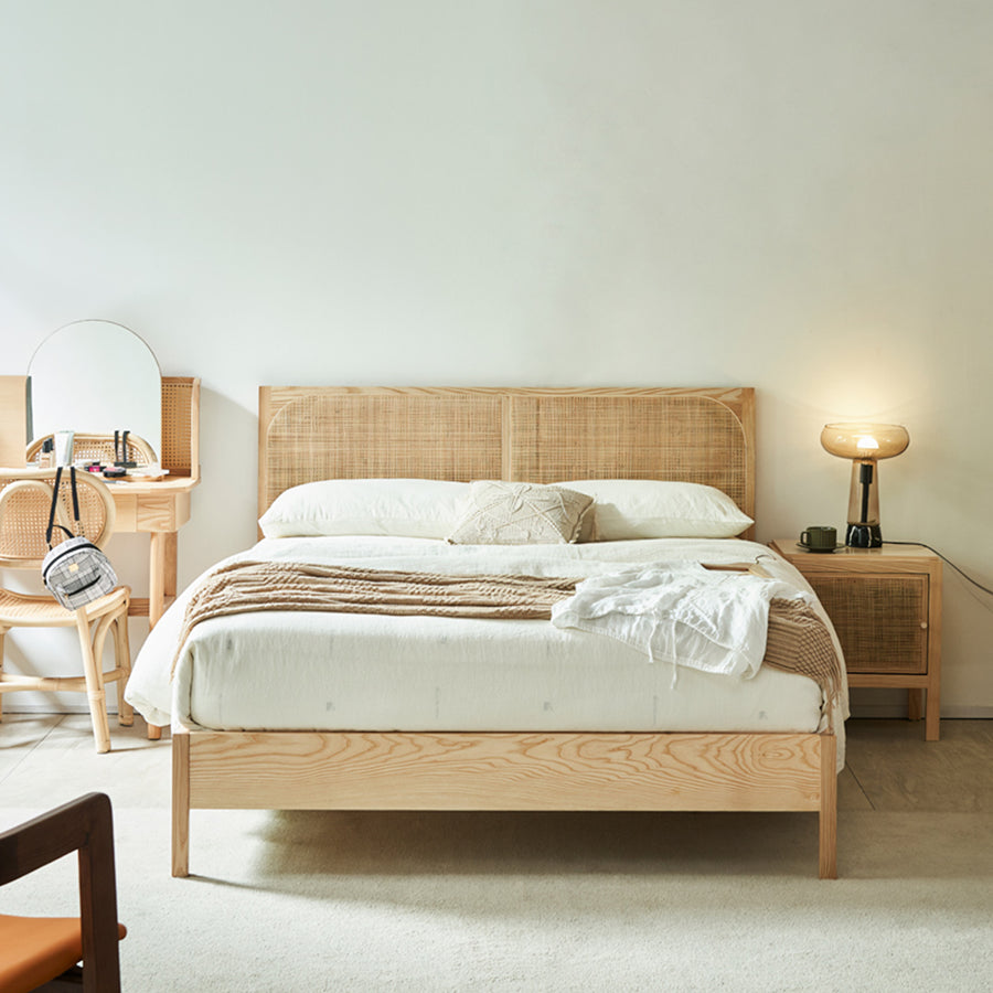 Mason King Size Bed, Superking Size Bed, Rattan & Solid Wood, Oak styled for frame with storage