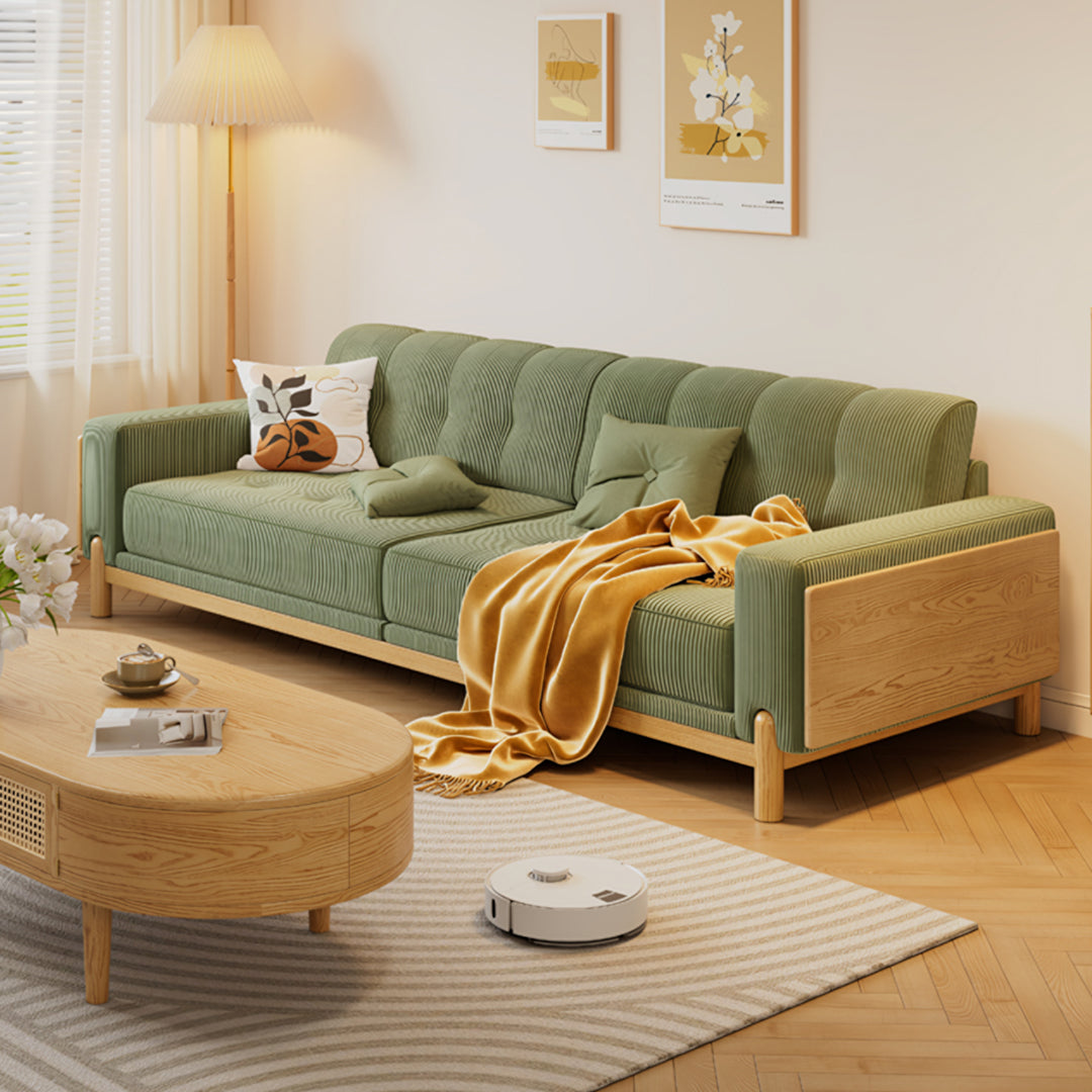 Catalina Cloud Sofa,  Two Seater, Three Seater Sofa, Cream Corduroy, Cherry Wood