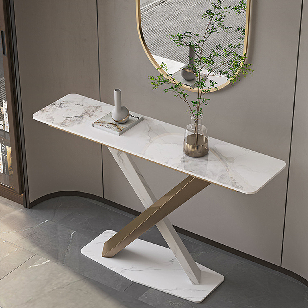 Jarawa Vintage Console Table, Gold & White-Rit Concept-Rit Concept