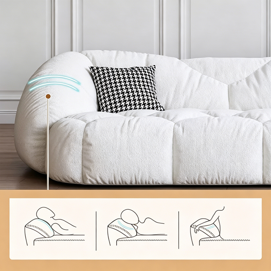 Owen Marshmallow Two Seater Sofa, OFF White, Real Leather side view and sofa proportion