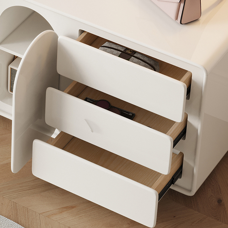Brennan Dressing Table With Sideboard lifestyle view with white dressing table gloss