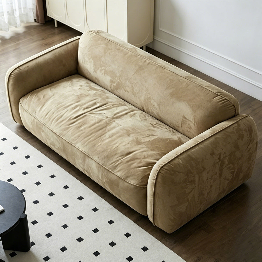 Ollie Two Seater Mini Sofa, Velvet front view as a small two seater sofa